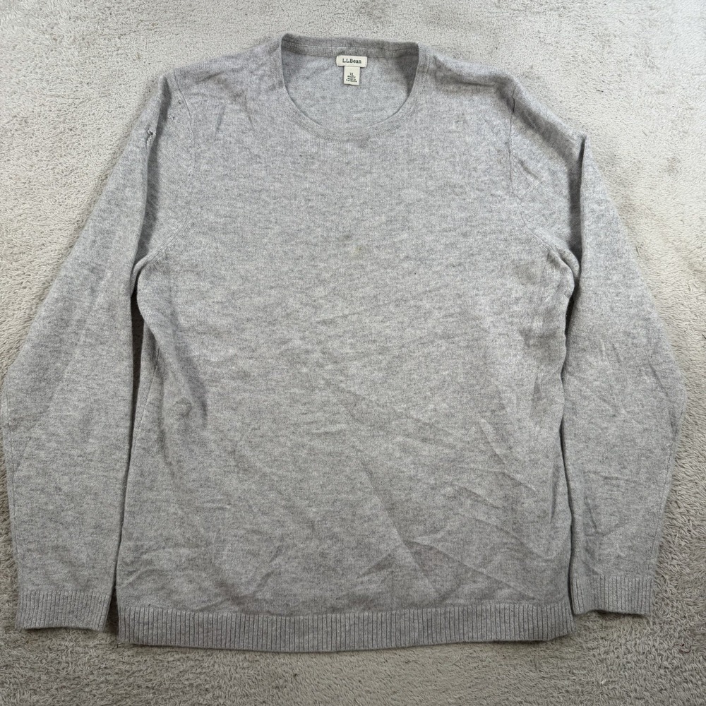 LL Bean Sweater Womens XL Grey 100% Cashmere Crewneck Pullover Soft Lightweight